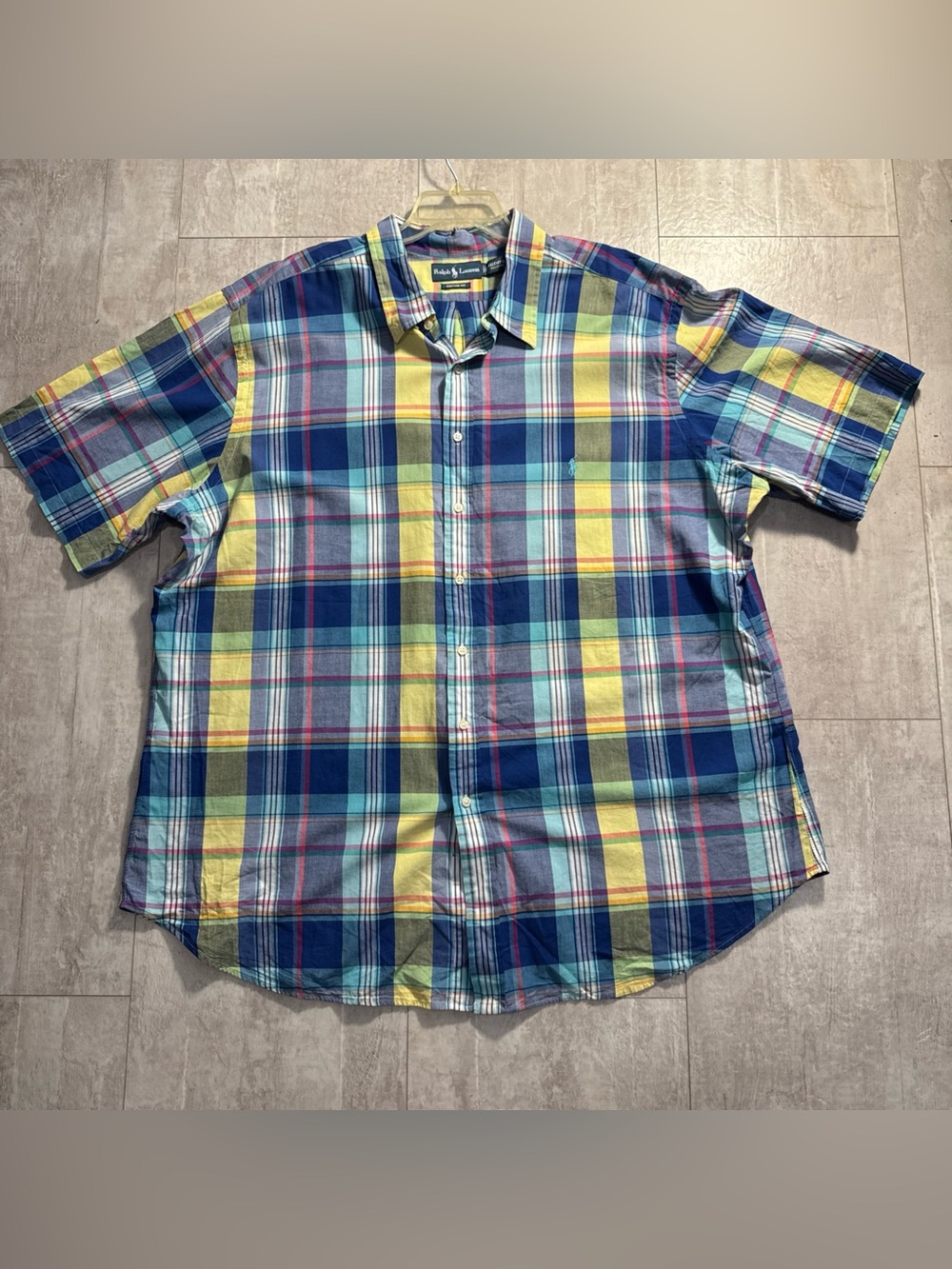 Ralph Lauren Men's Blue & Yellow Plaid Button-Down short sleeve Shirt size 4XLT
